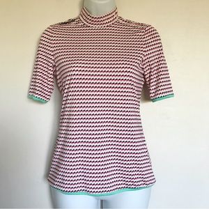 W.Angle Korean Geometric Print High Neck Golf Performance Short Sleeve Top XS